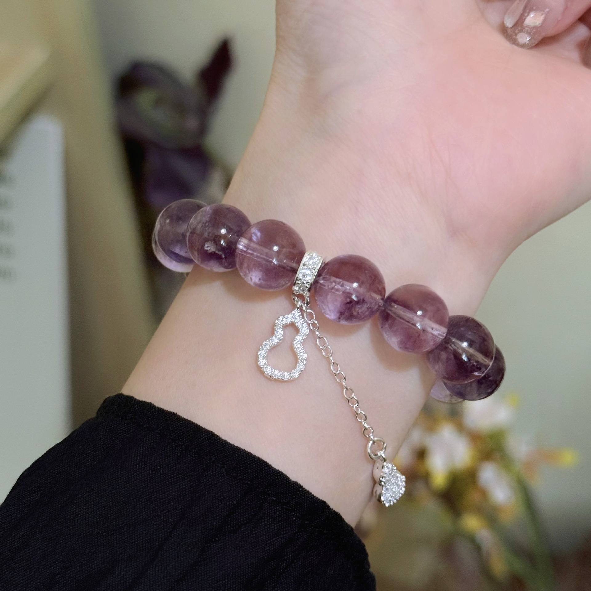 Natural Purple Quartz Bracelet with Sky Mirror Amethyst - Glass Via