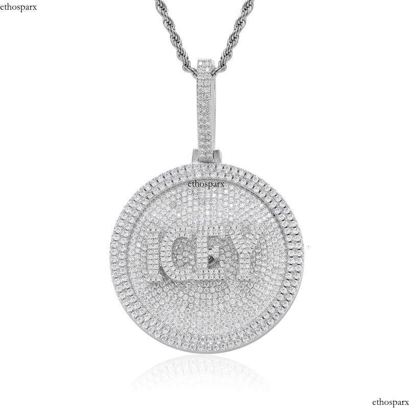 Hip Hop Custom A-Z Medium Size Disc Pendant Necklace Letters Rotatable Mens Jewelry