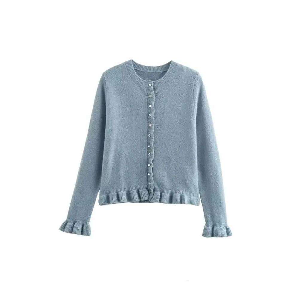 Women's Ruffled Knit Cardigan Sweater O-Neck Long Sleeve Chic Top With Front Buttons Fashion Outerwear Women Sweater Designer Sweater Women