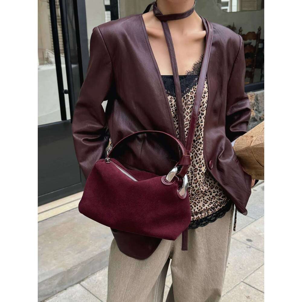 Designer Luxury Women S Genuine Leather High End Nubuck Suede Handbag Commuter Shoulder Crossbody Bag Niche Design Sense New