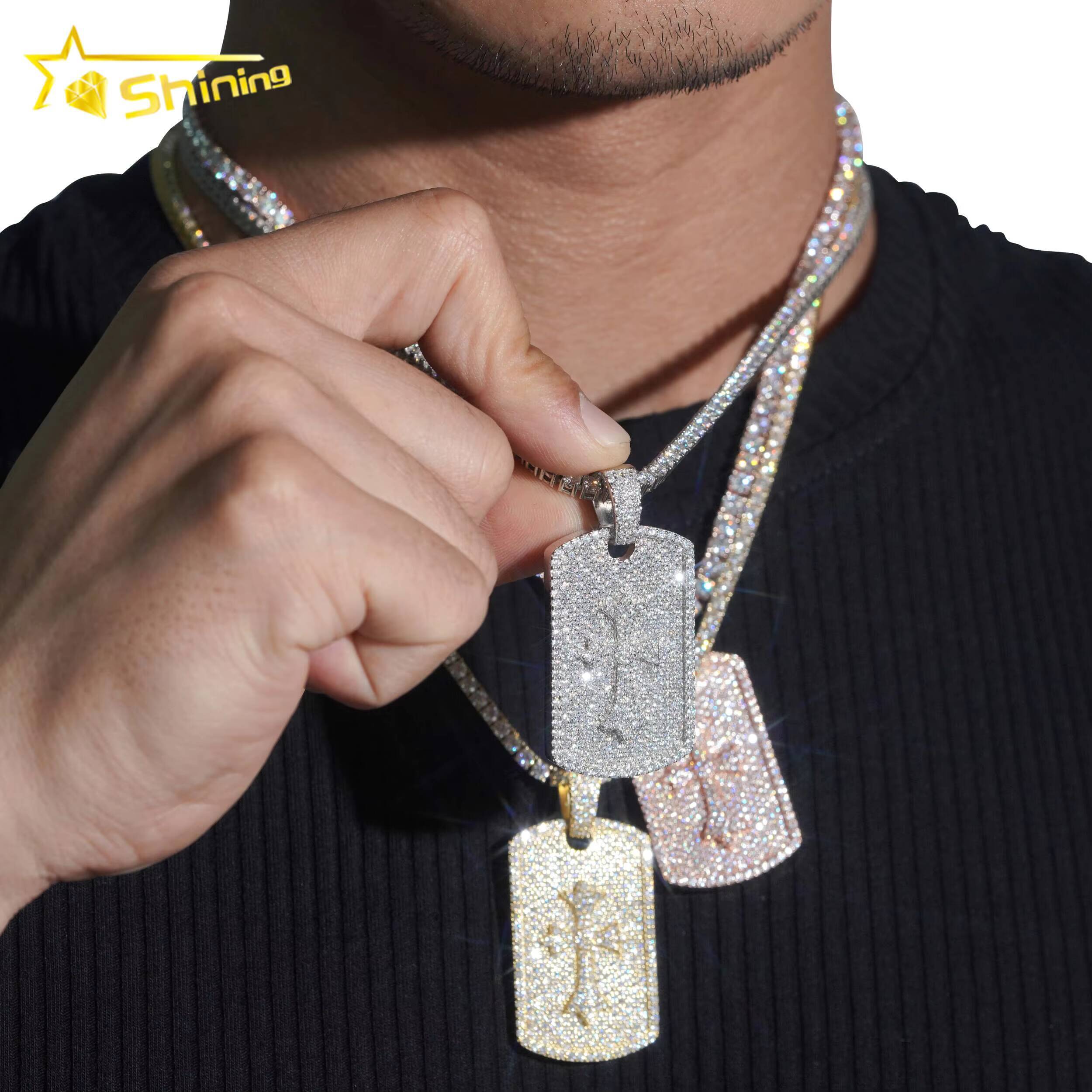 Hot Sale RTS Cross Tag Charm Necklace 925 Sterling Silver VVS Moissanite Pendant Iced Out Diamond Pendant Fine Jewelry