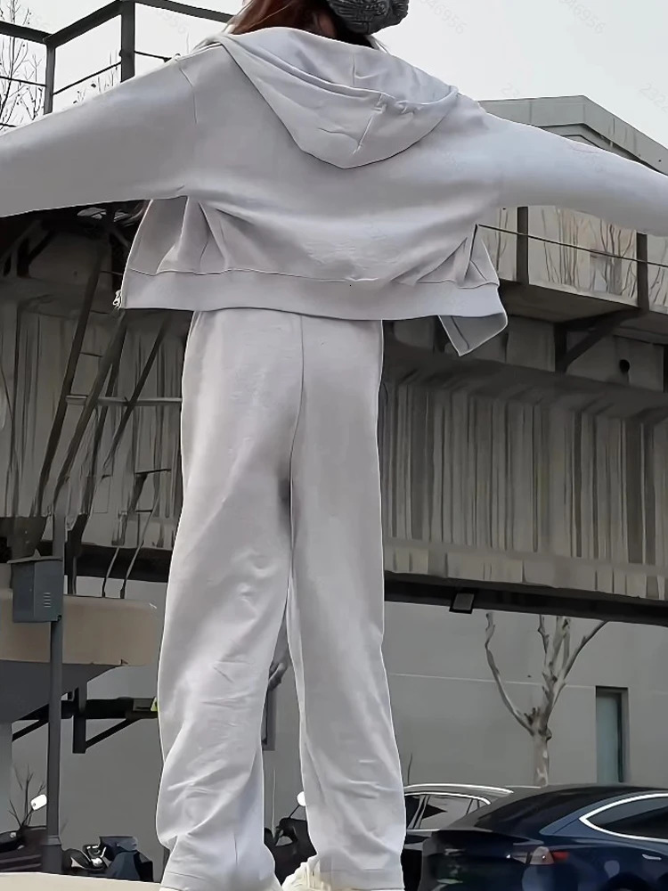 Womens Spring and Autumn LongSleeved Zipper Sweatshirt Set Slimming Student Korean Style Loose Versatile TwoPiece 251027