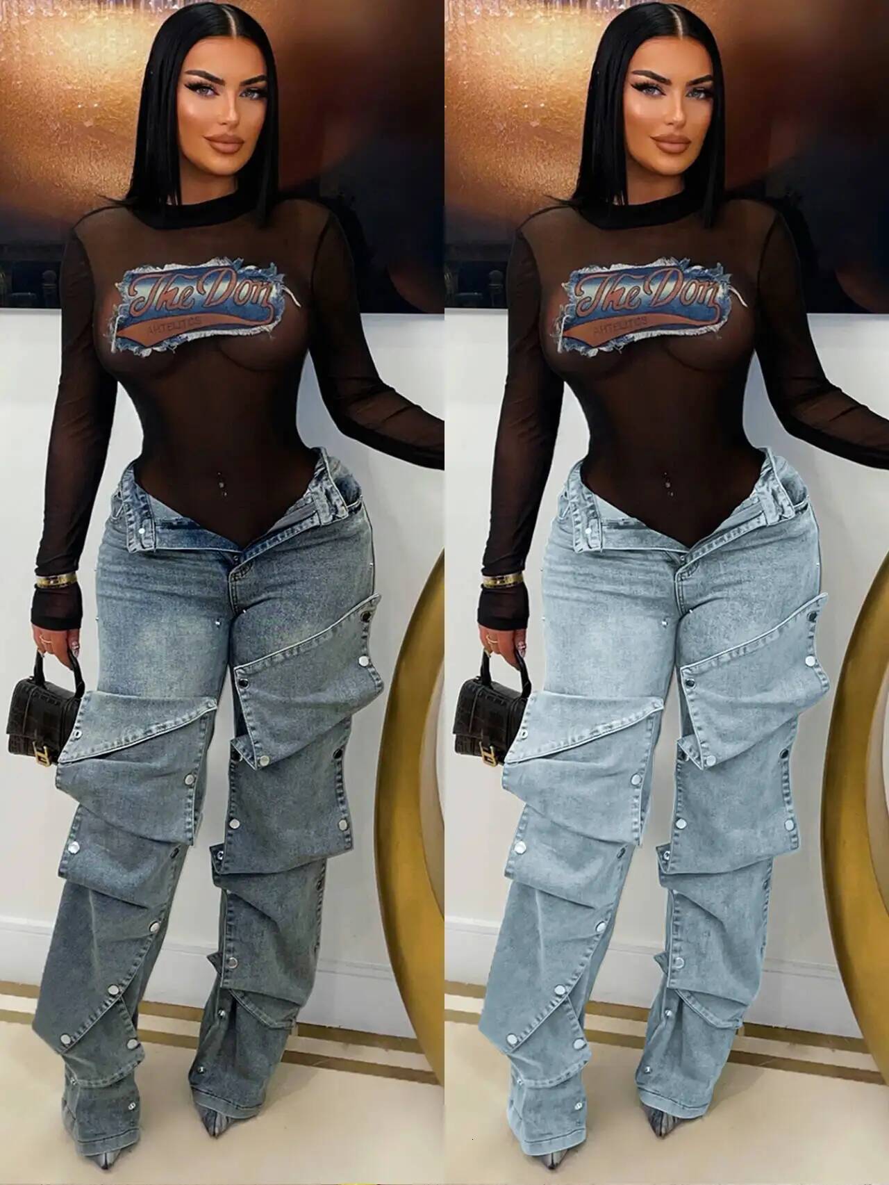 winter jacket women Hip Hop Jeans Cargo Pants Sexy Women High Waist Elegant Streetwear Denim Straight Trousers