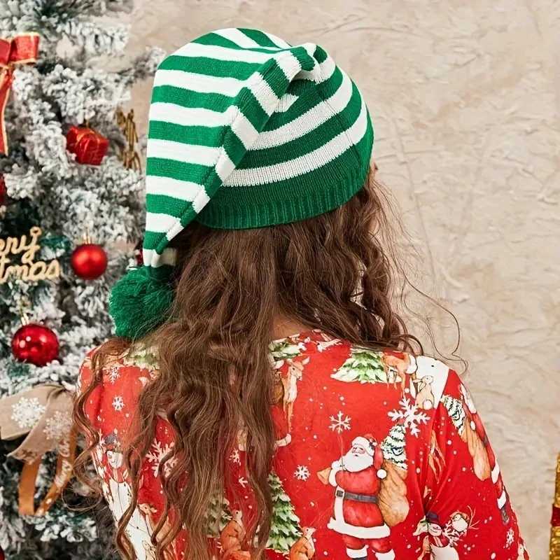 Christmas striped knitted hat unisex Santa hat winter beanie hat portable warm crochet hat suitable for holiday partiesW251027