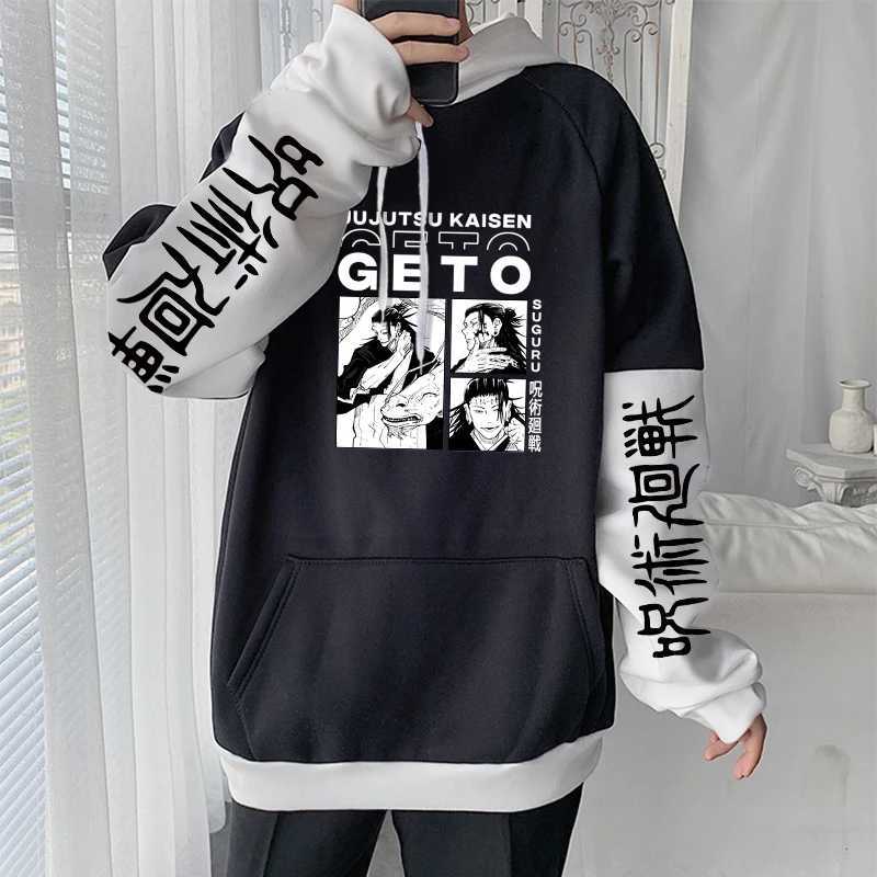 Japanese Manga Jujutsu Kaisen Geto Suguru Anime Hoodie Clothing Long Sleeve Oversize Patchwork Sweatshirt Harajuku Streetwear W251027