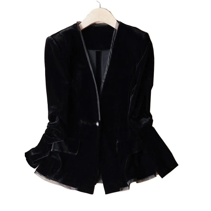 Gold velvet Women Blazer Korean Fashion Autumn Long Sleeve Casual Office Work Blazers Lady Jackets Coat Female Tops 251027