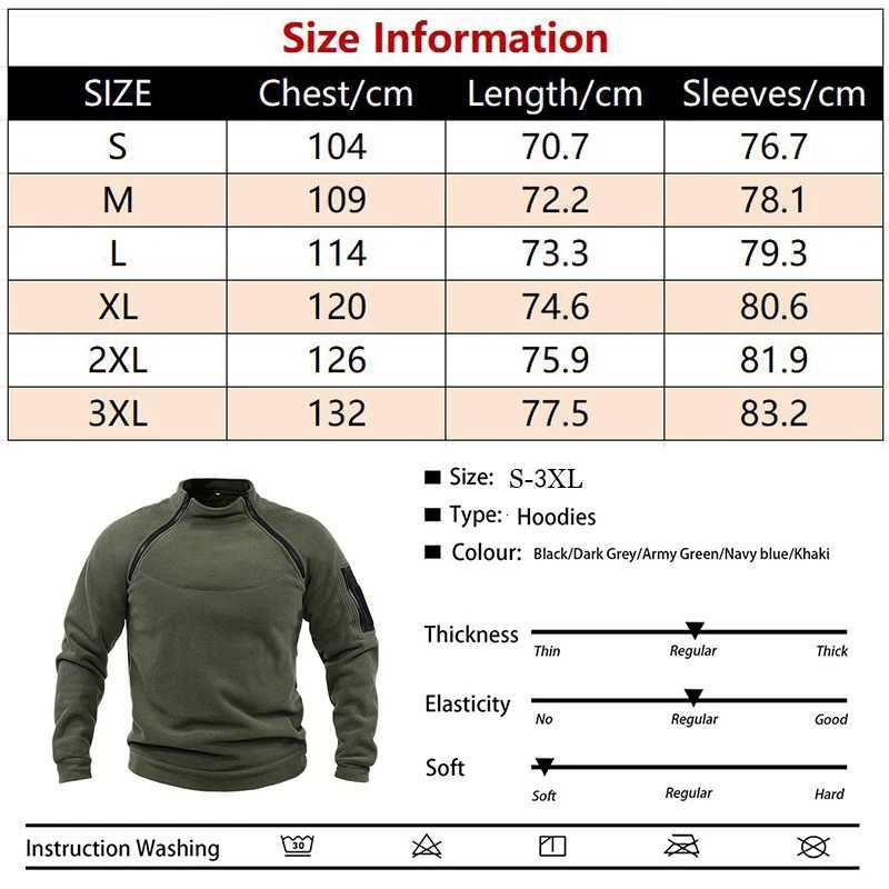 Mens Tactical Pullover Casual Military Sweatshirt Fleece Jacket Standing Collar Pullover Solid Color Sweater Windproof Clothes W251027