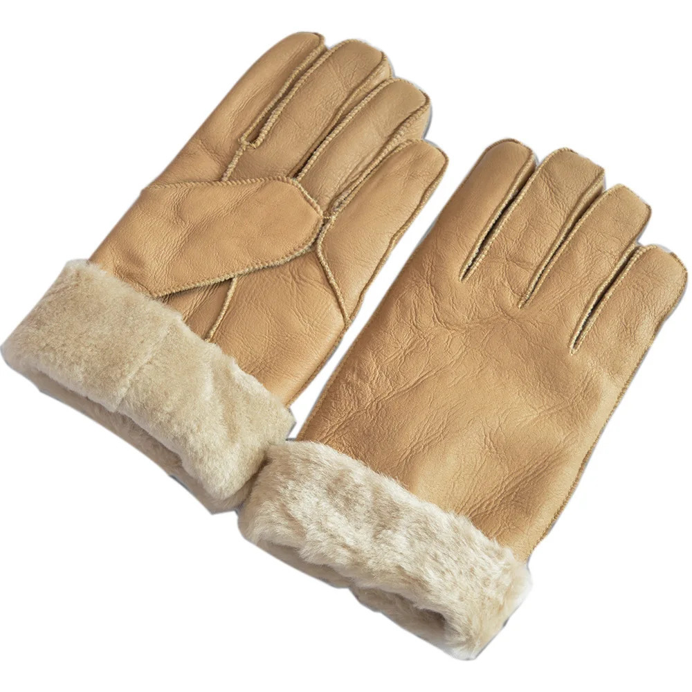 Sheepskin Gloves for Men Winter Warmth Leather with Fur Thicken Outdoor Windproof Cycling Gloves Mens Sheepskin Fur 251024