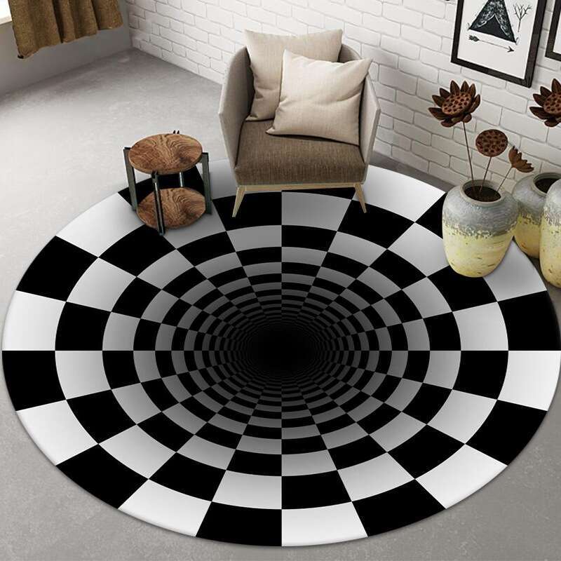 Lanjia- New 3D Stereo Round Floor Bedroom Living Room Visual Illusion Spiral Dizziness Crystal Velvet Carpet Foot Mat 67852