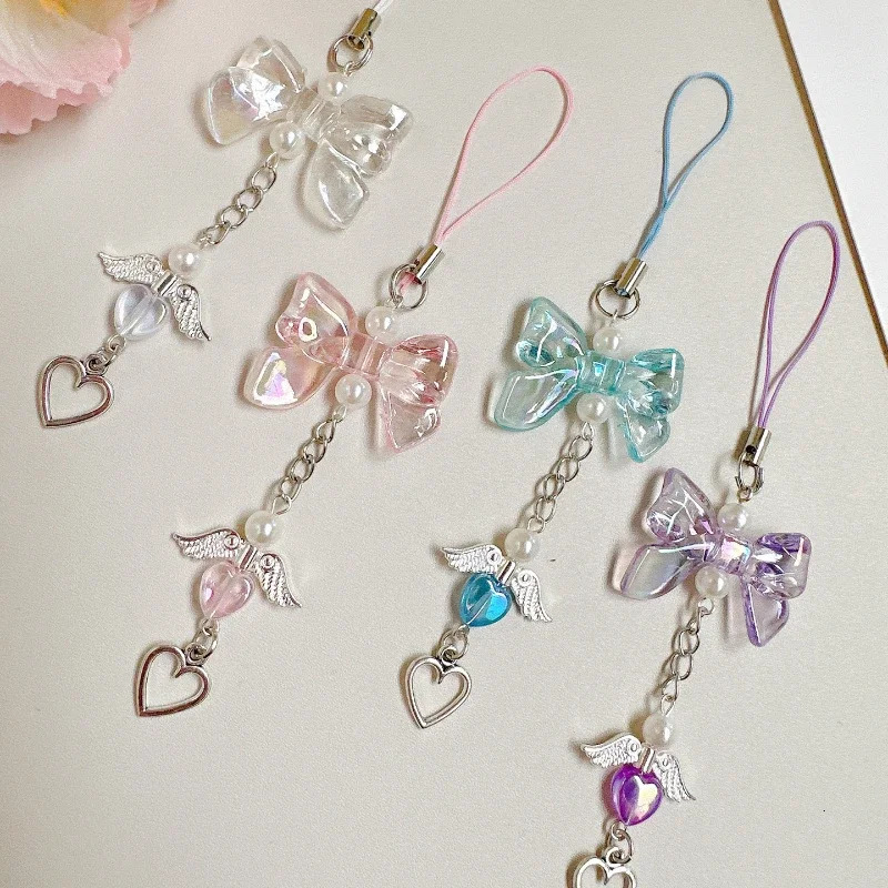 Y2K Bowknot Star Keychain for Phone Case Cute Kawaii Bow Love Pendant Chain Phone Charm Pink Star Heart Mobile Lanyard Girl 251021