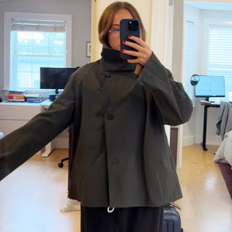 winter jacket women HXAO Women's Autumn Crop Reversible Trench New In Coat & Jacket Asymmetric Button High Neck Long Sleeve Windbreaker