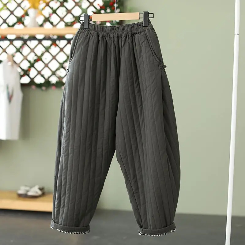 Warm Quilted Pants Women Winter Trouser Loose M4XL Harem Vintage Chinese Pantalone Elastic Waist Streetwear Aesthetic Windproof 251027