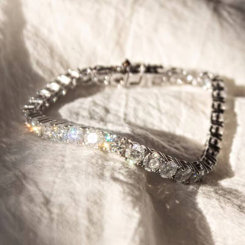 Fashion Jewelry Hip Hop Bling Round Moissanite Tennis Chain 4mm Diamond Iced Out Moissanite Tennis Bracelet 925 Sterling Silver