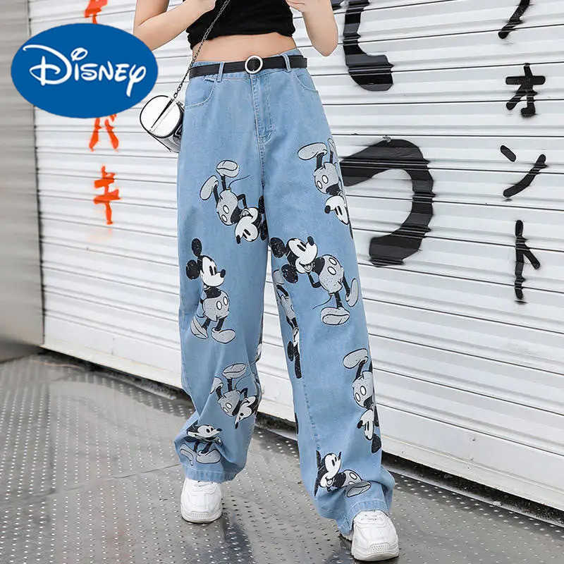 Disney Mickey Cute Print Light Blue Jeans Loose High Waist Straight Tube Wide Leg Pants Korean Style College Style Casual Jeans H251027