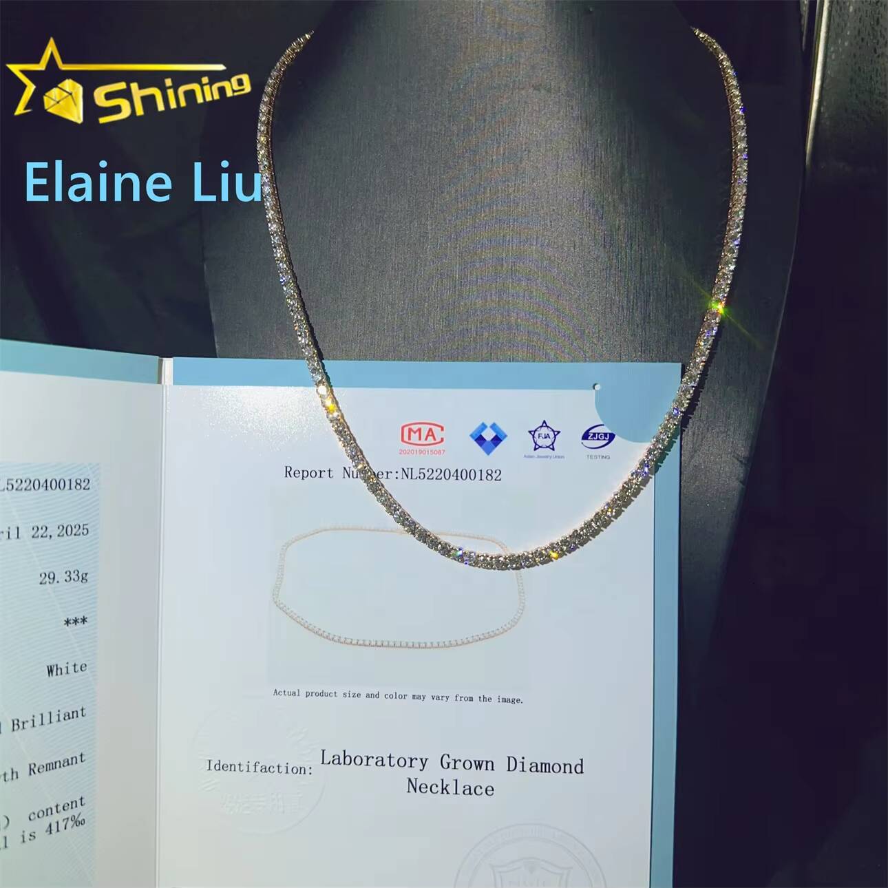 3mm Custom Luxury 10K Real Solid Gold Hip Hop Necklace Lab Grown Diamondhpht Tennis Chain