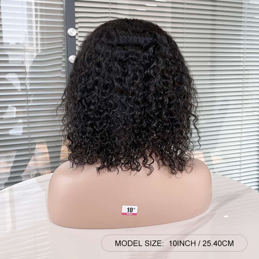 Throw On Go Wigs Human - Pre Plucked & Cut 4X4 HD Lace Closure Curly Wave Bob Wig No Glue Needed, Adjustable Anti-Slip Cap 150% Density Brazilian Virg