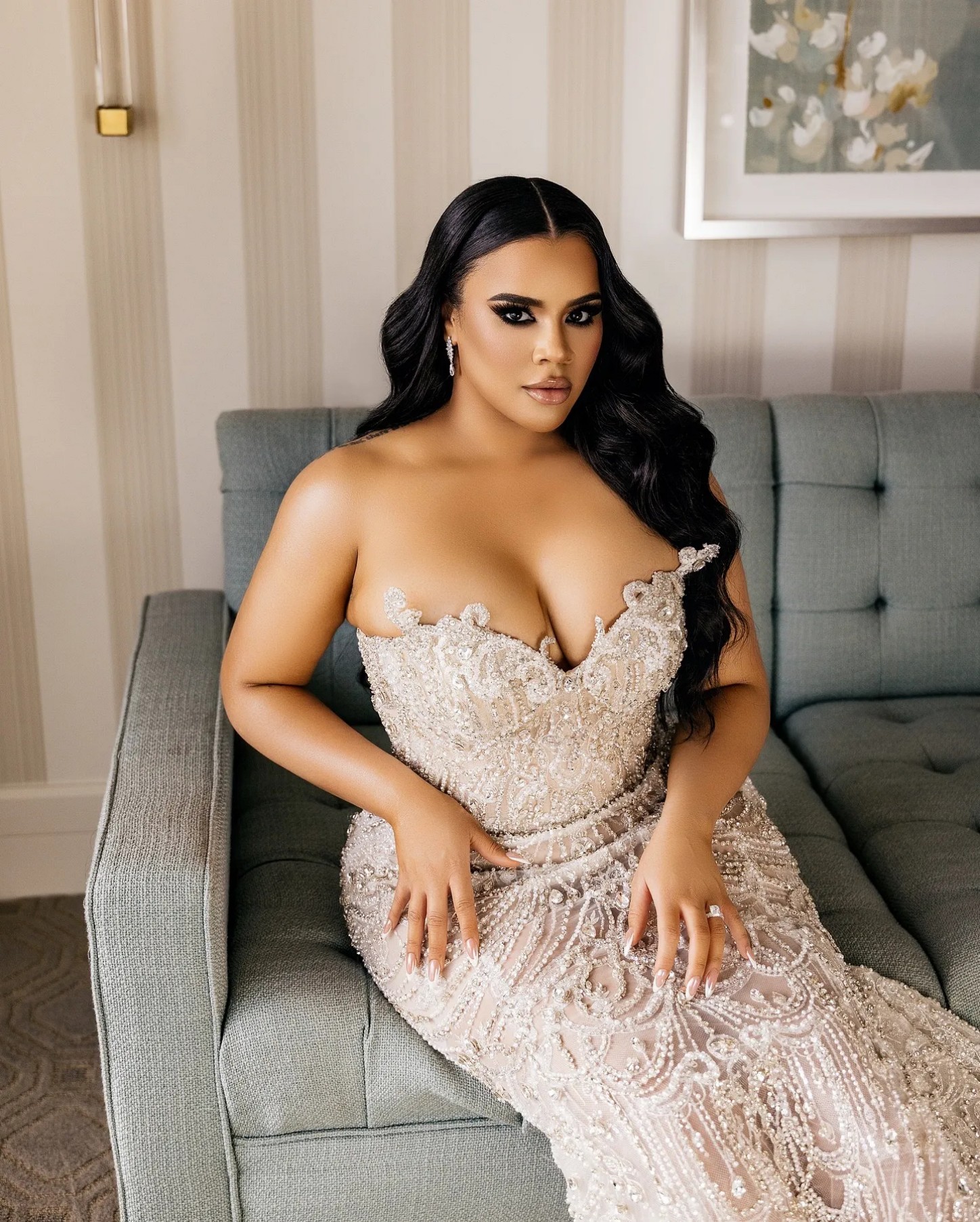 Plus Size Mermaid Wedding Dresses in Aso Ebi Arabic Style Ivory with Beaded Crystals and Detachable Train