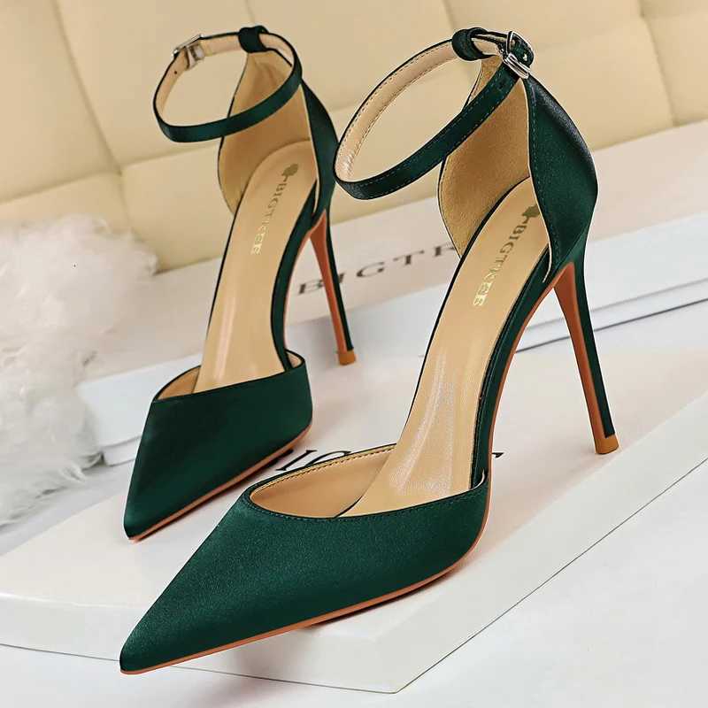 BIGTREE Shoes Satin With Shallow Pointed Women Pumps Buckle High Heels Female Shoes Stiletto Heels Sandals Sexy Party ShoesXJ251027