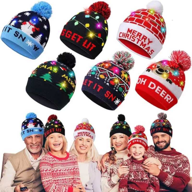 Christmas LED Lightup Knitted Beanie Hat Colorful Flashing Holiday Xmas Christmas Party Supplies Xmas Costume AccessoryW251027