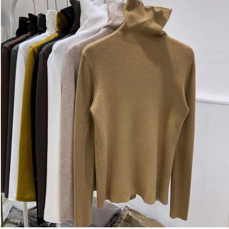 Women Knitted Ribbed Pullover 2025 Autumn Winter Sweater Long Sleeve Turtleneck Slim Jumper Soft Warm Pull Femme Tops 251027