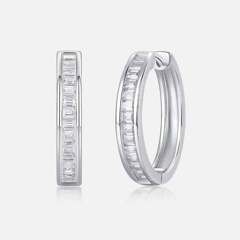Classic Female Fashion Hypoallergenic S925 Sterling Silver Moissanite Earrings Emerald Cut Moissanite Hoop Earrings