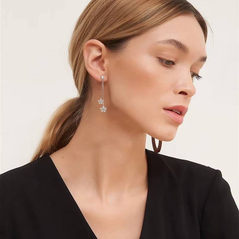 Sunflower Exquisite Moissanite 925 Sterling Silver Tassel Chain Dangle Earrings for Women with GRA Certification