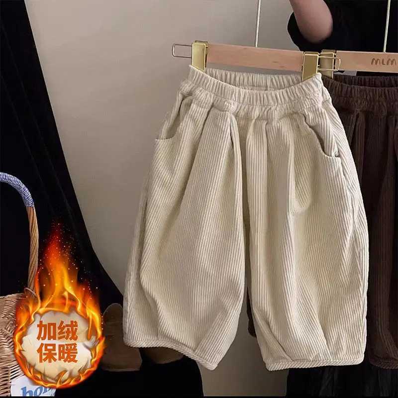 Childrens Corduroy Fleece Padded Pants 2025 Autumn Winter Boys And Girls Korean Harun Pants Loose Casual TrousersT251027