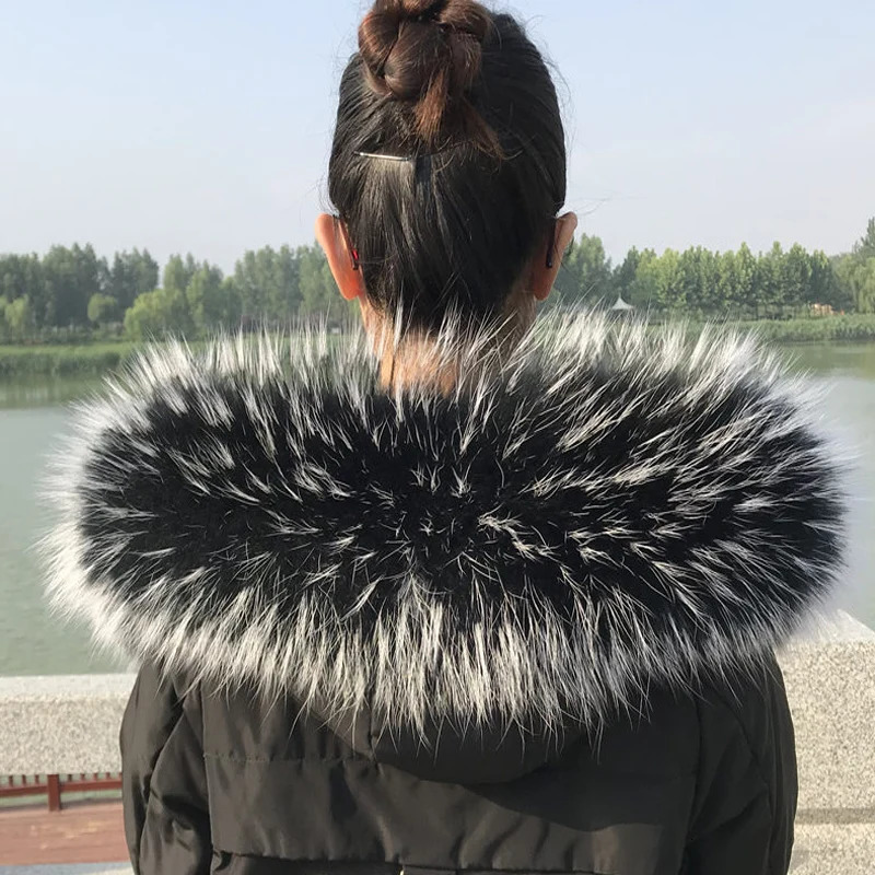 Womens Raccoon Fur Collar Warm Winter Natural Fur Hoodie Decor Genuine Shawl for Coat Jackets Hood Trims 251022