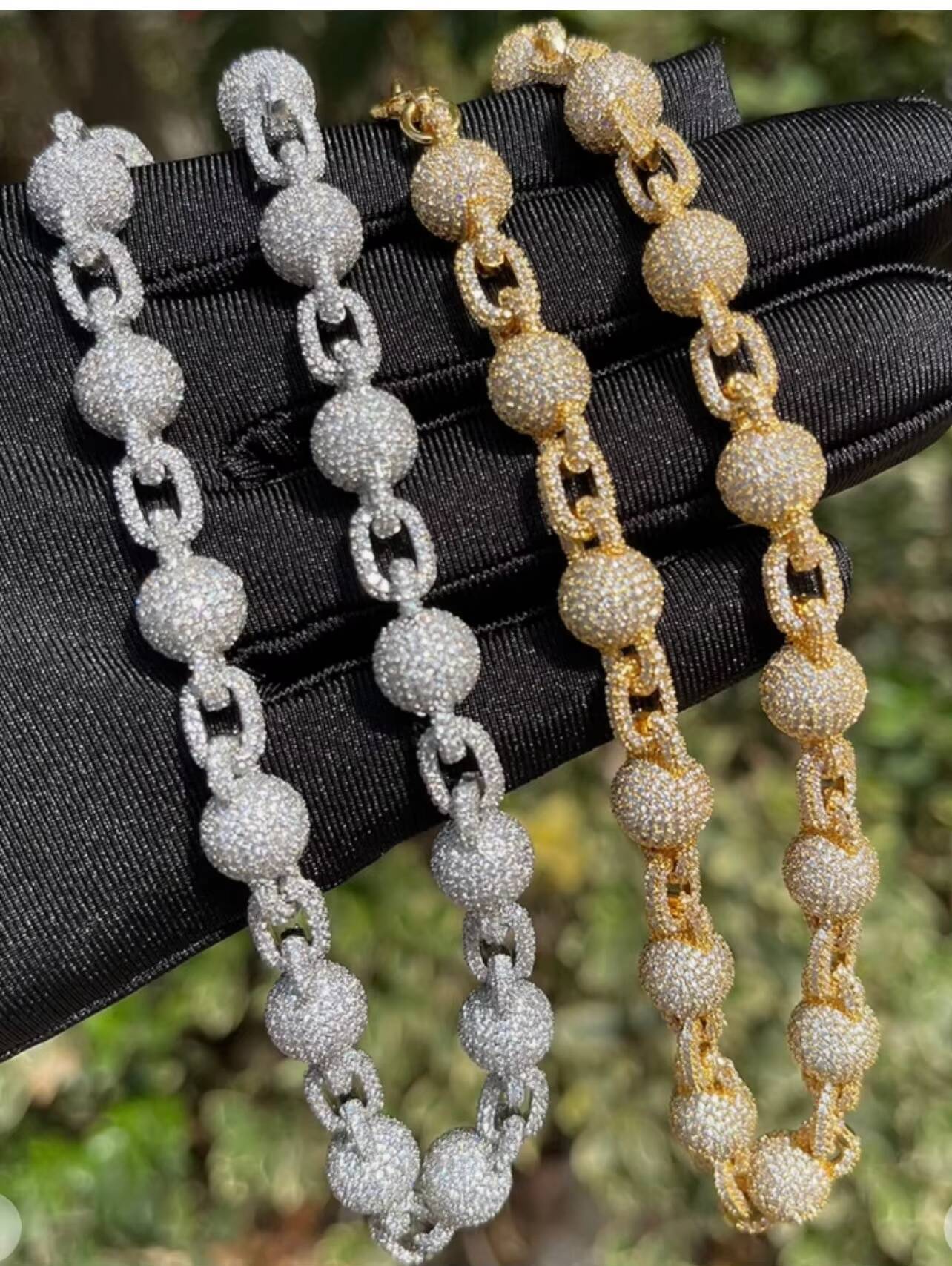 10mm 925 Sterling Silver Iced Out Ball Link Chain Men Hip Hop Bling Ball Cubic Moissanite Ball Chain Necklace