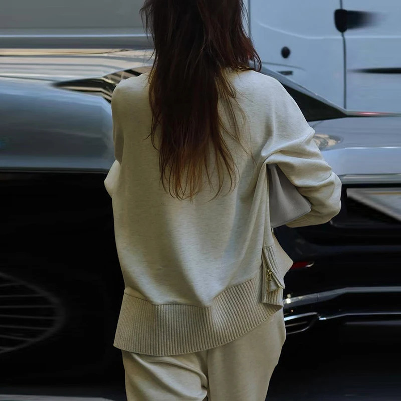 Vintage Autumn Winter Clothing Warm Sweater Solid Wide Leg Trousers Lazy Two Piece Women Suit Casual Knitted Long Pant Sets 251027