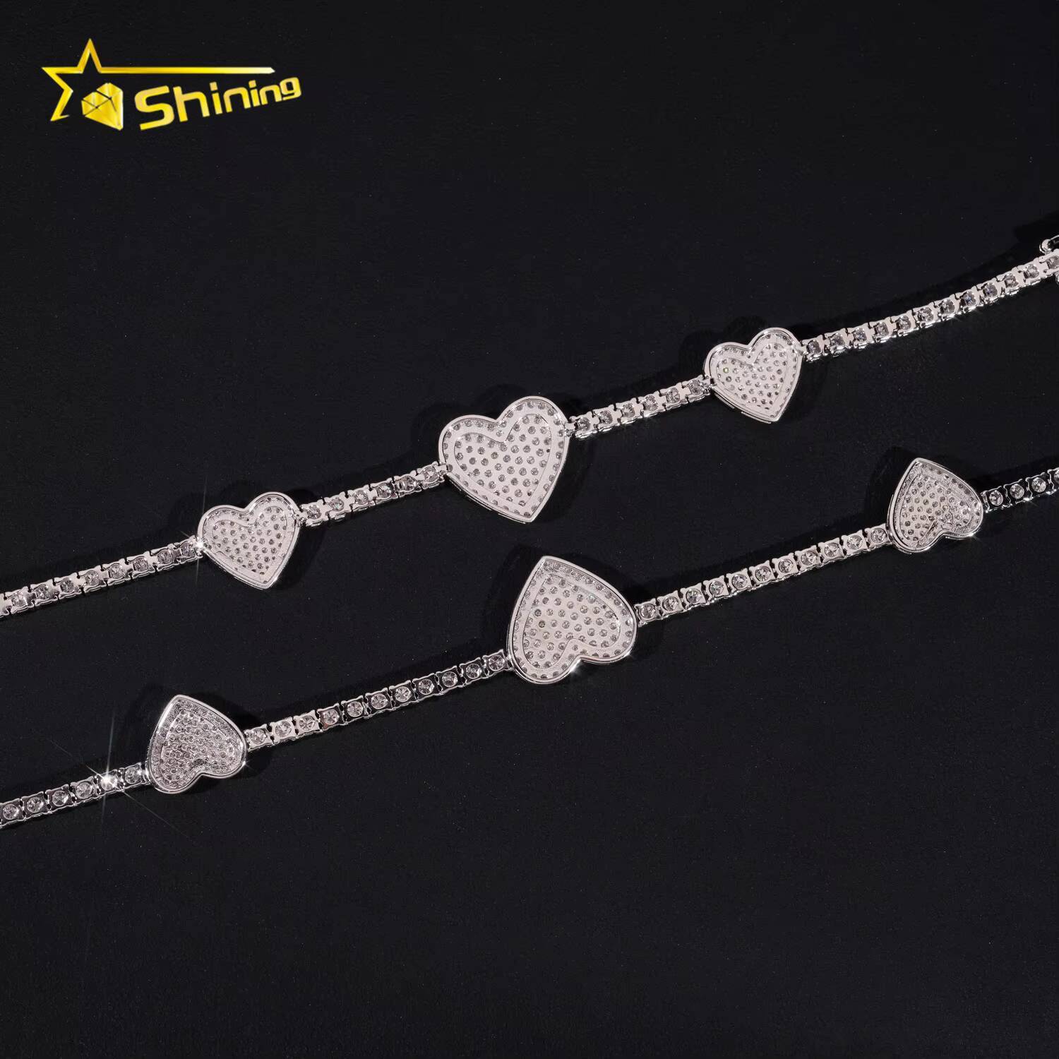 Fine Jewelry Trendy Heart Style Necklace Men Women 925 Sterling Silver 3MM VVS Moissanite Tennis Necklace GRA Certificated