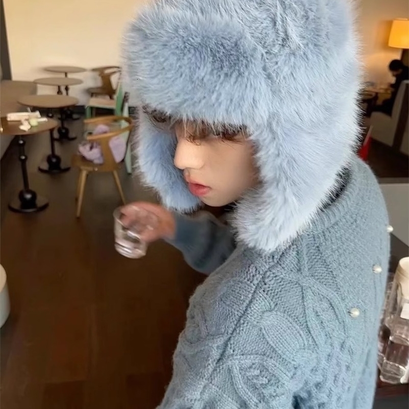 Fluffy Imitation Mink Fur Bomber Hats Mens Autumn and Winter Korean Version Plush Pilot Hat Female Ins Blogger Cycling Cold Hat 251024