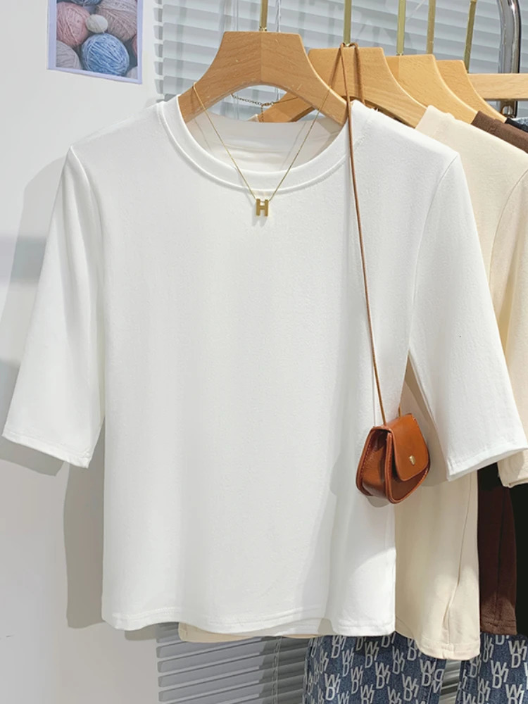AOSSVIAO 2025 Summer 100 Cotton Womens Tshirt Bottoming Basic Crew Neck Fashionable Solid Lady Short Sleeve Tops Shirts 251027
