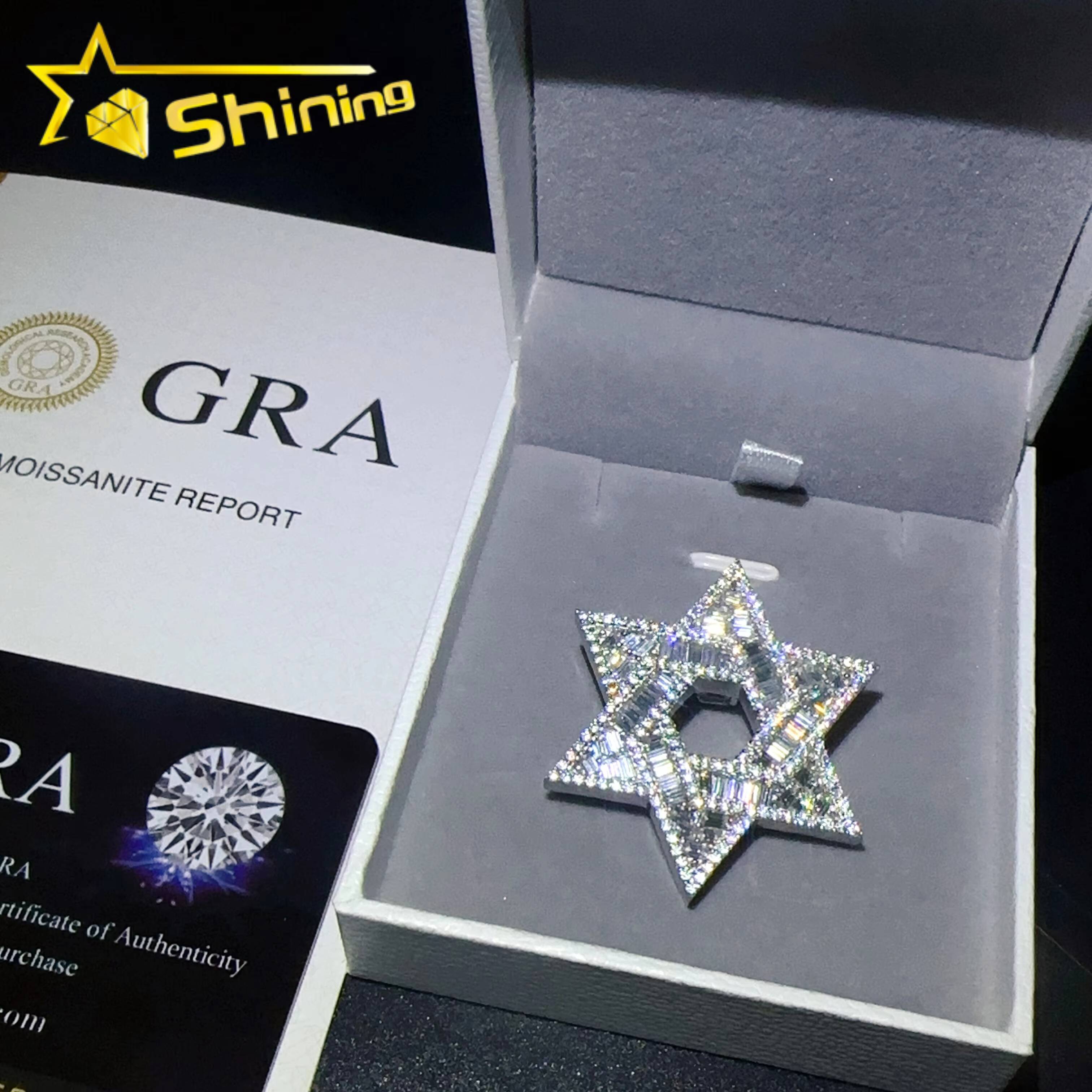 Unique Design Iced Out Moissanite Jewelry Hip Hop Hexagon GRA Certified Vvs d Moissanite Out Tennis Necklace Star Pendant