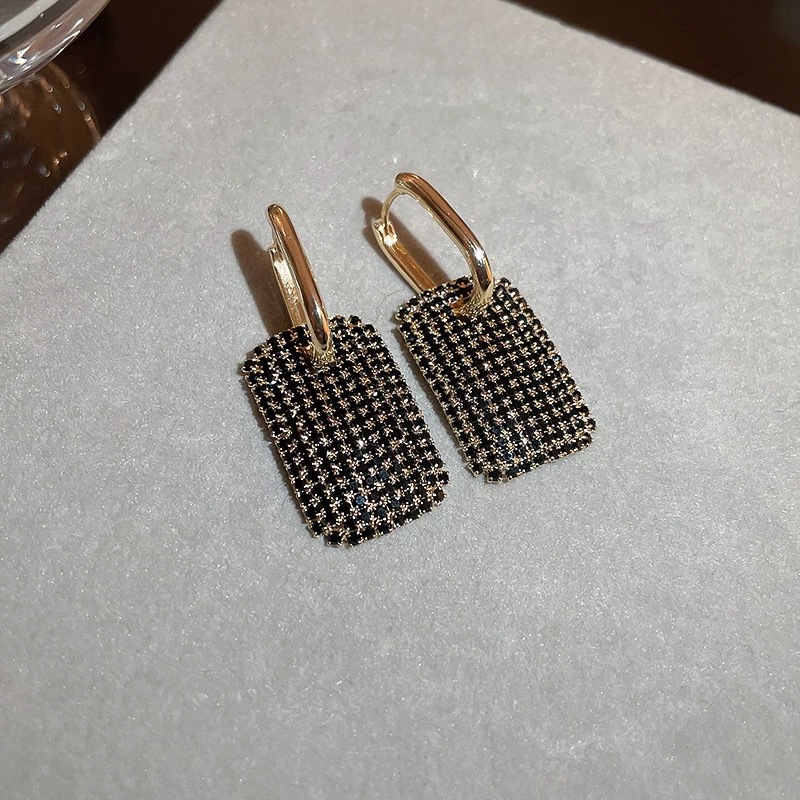 Gold earrings luxury earrings 925 silver needle vintage full diamond square earrings fashionable simple zircon pearl earrings free shipping gift for w