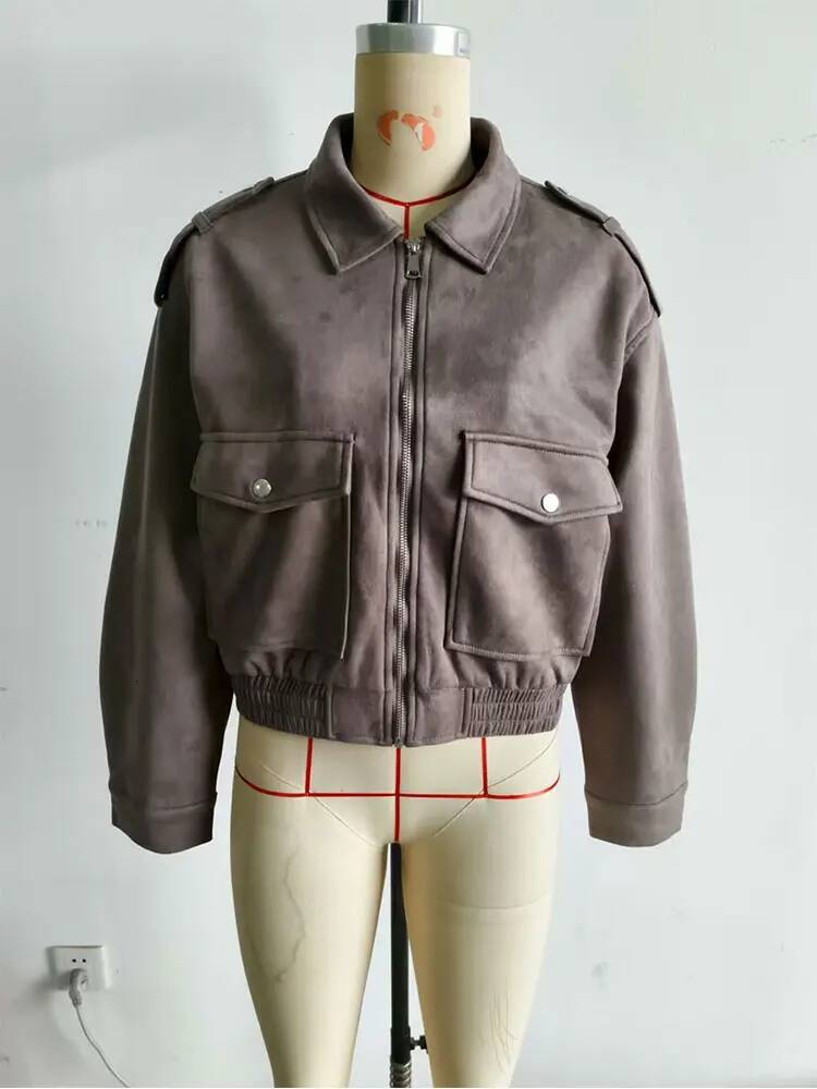 winter jacket women HH 2025 Autumn Female Suede Coat Long Sleeves Trendy Zipper With Pockets Causal Solid Lapel Jackets Women's Vintage Outerwear