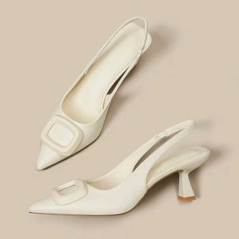 Brand Woman Slingback Shoes Fi 2024 Spring New Ladies High Heels Elegant Med Heel Pointed Toe Slip Sandal MulesXJ251027