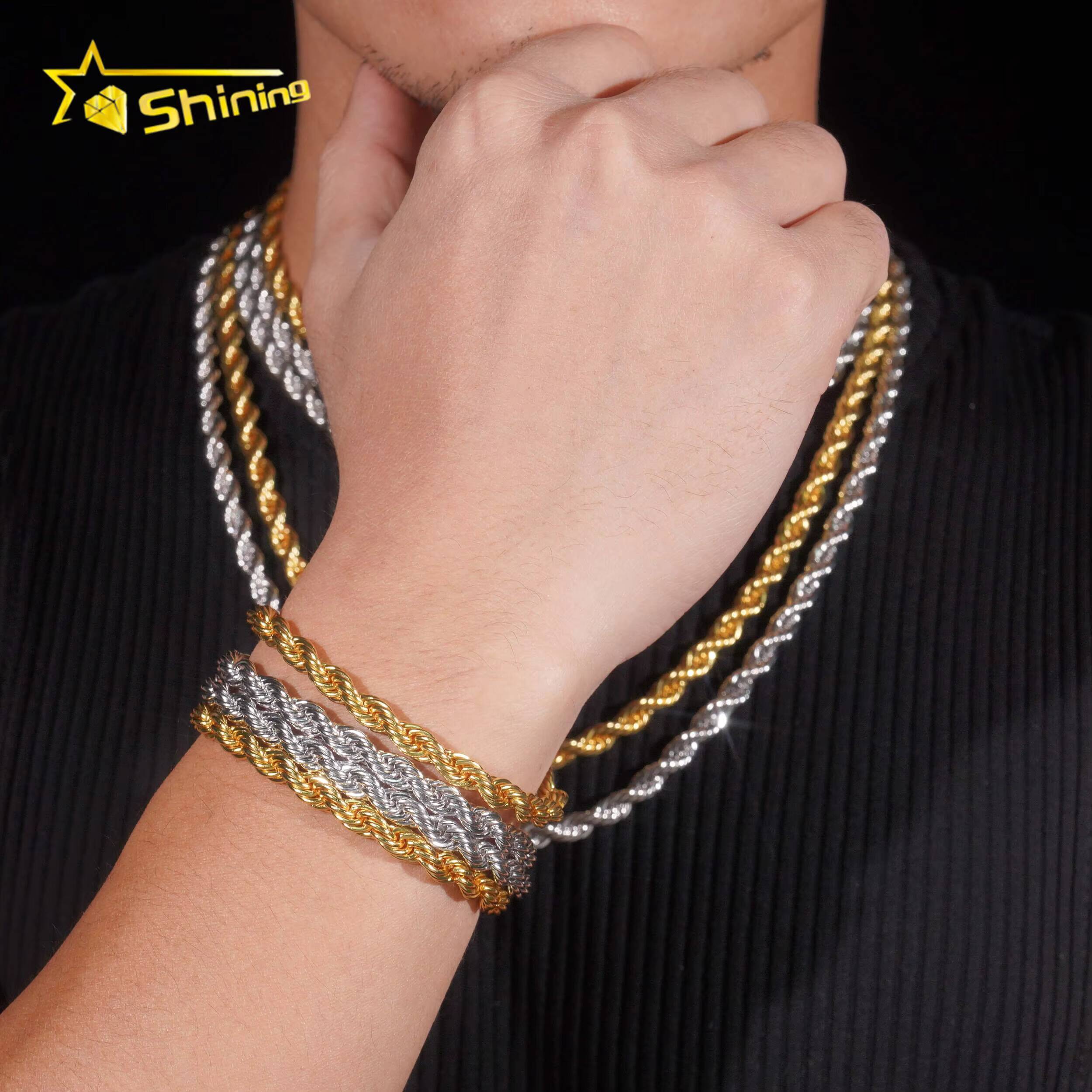 Wholesale Price Fashion Jewelry Necklace Hip Hop Gold Plated 6MM Stainless Steel Moissanite Rope Chain VVS Choker Necklace