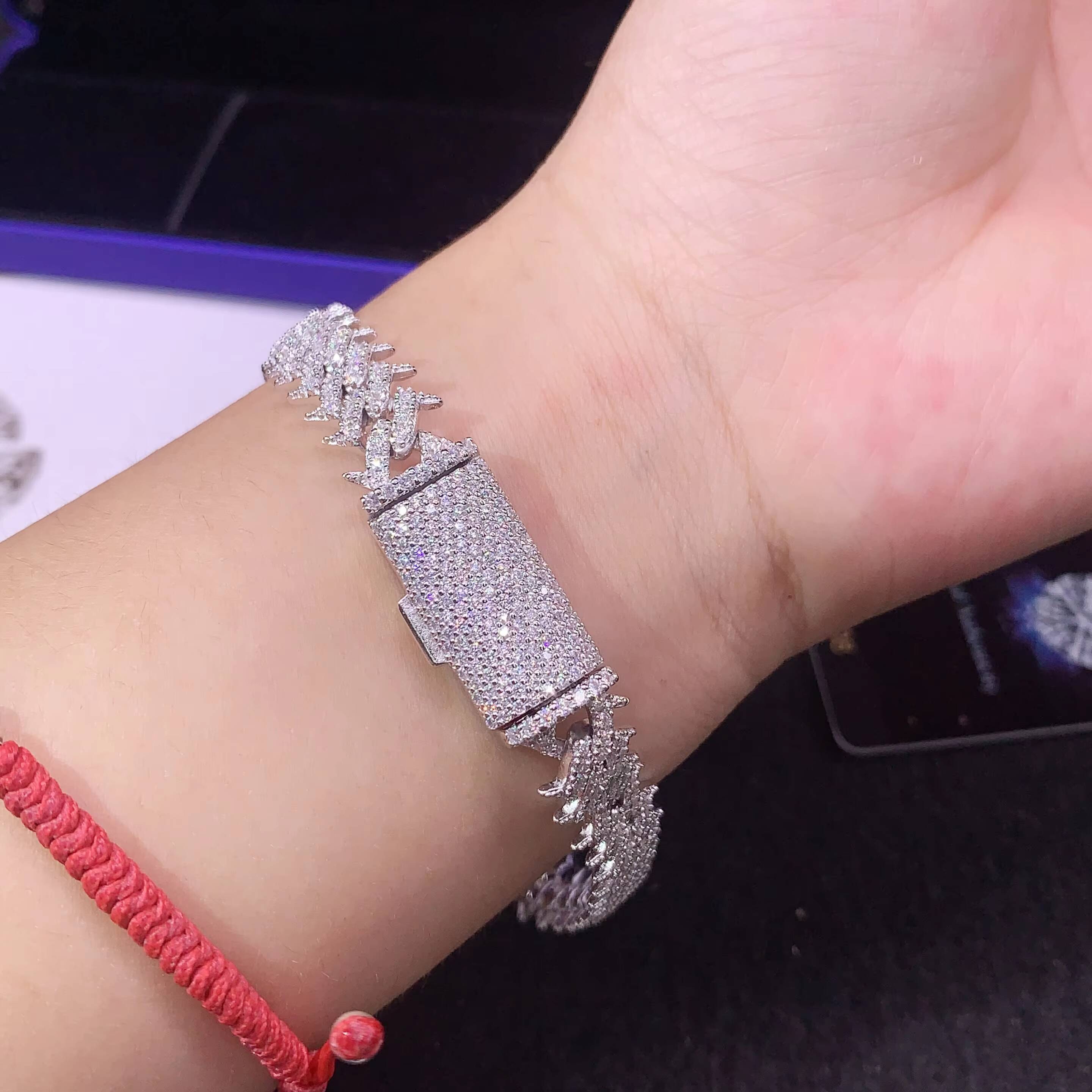 Fine Jewelry 925 Silver 10MM Thorns Spike Design Moissanite Cuban Bracelet Custom Men Iced Out Hip Hop Cuban Link Chain