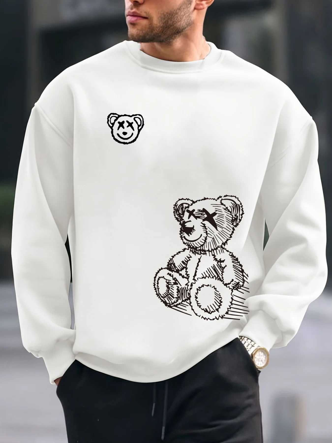 Mens autumn and winter fashionable casual loose cartoon bear graphic printed long sleeved round neck sweatshirt W251027