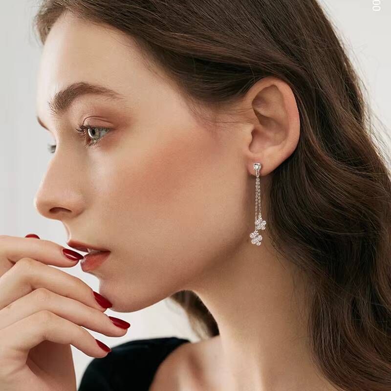 Sunflower Exquisite Moissanite 925 Sterling Silver Tassel Chain Dangle Earrings for Women with GRA Certification