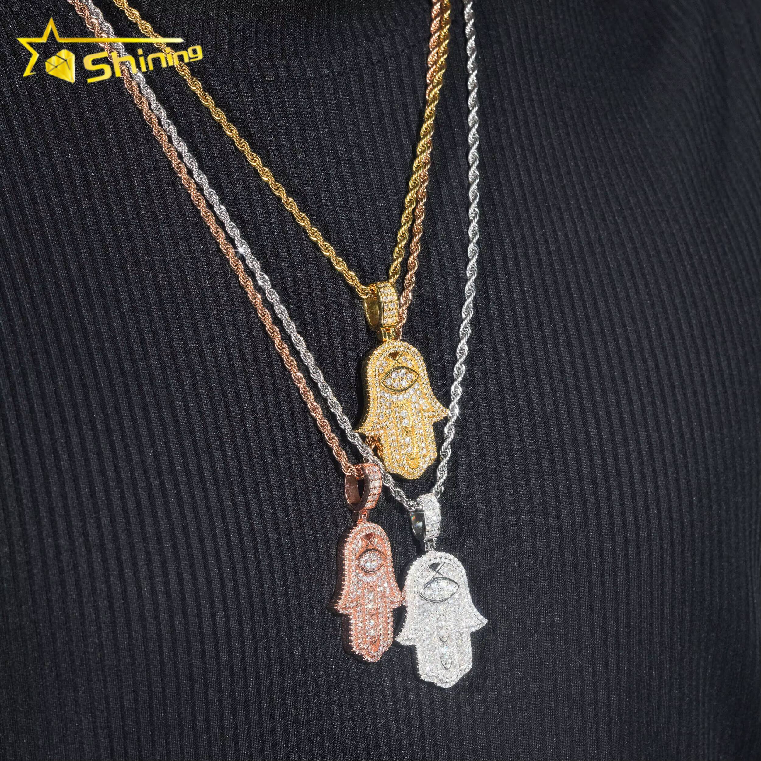 Silver 925 Pendants VVS Moissanite Diamond Mossanite Hip Hop Fine Jewelry Iced Out Diamond Moissanite Hamsa Hand Pendant