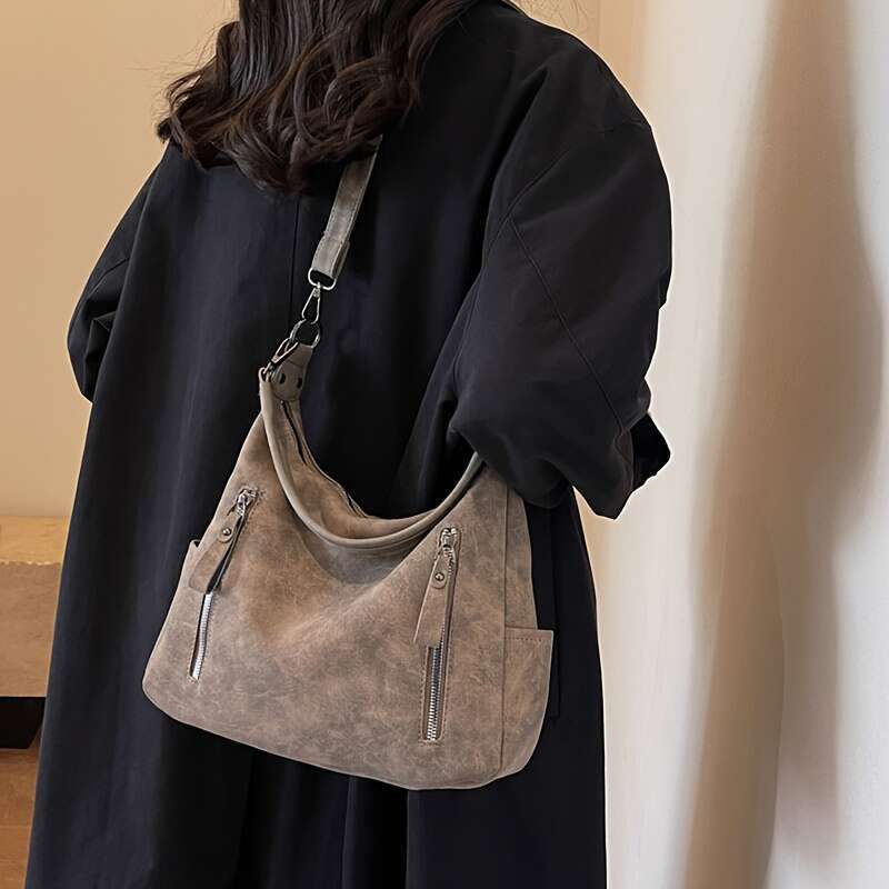 Vintage Faux Leather Crossbody Bag Women, Solid Color, Lightweight, With Removable Strap, Zipper Closure, Polyester Lining, Multiple Pockets, For Dail