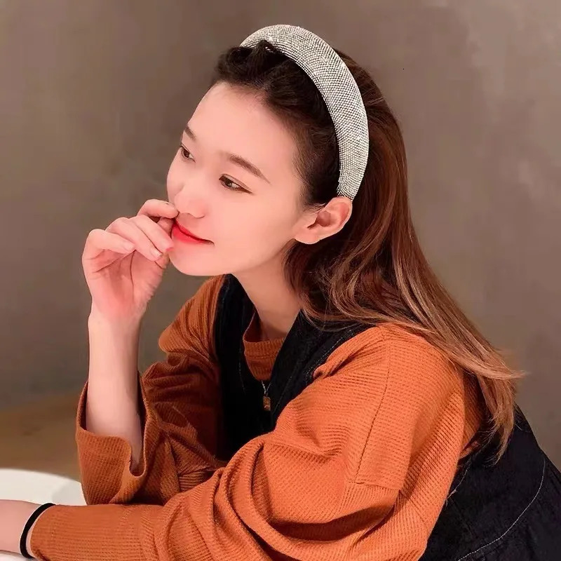 2 Styles Full Diamond Sparkle Padded Headband Hair Hoop Super Flash Net Top Sponge Girls Light Headwear Baroque Hairband 251023