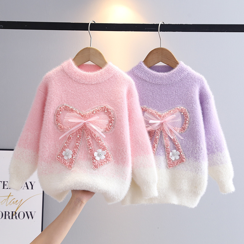 New hot selling designer sweater, fashionable thickened faux mink velvet children's sweater, knitted top for autumn and winter base