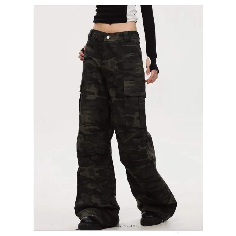 Casual Loose Jeans Wide Leg Cargo Multi Pocket Womens American Straight Trousers High Waist Winter Relaxed Fit Overalls 251027