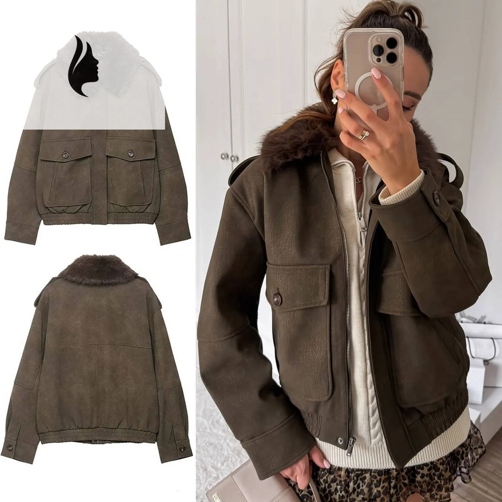 winter jacket women HHWinter Vintage Suede For Women Detachable Collar Lapel Pockets Long Sleeves Causal Outerwear Street Fashion Coats