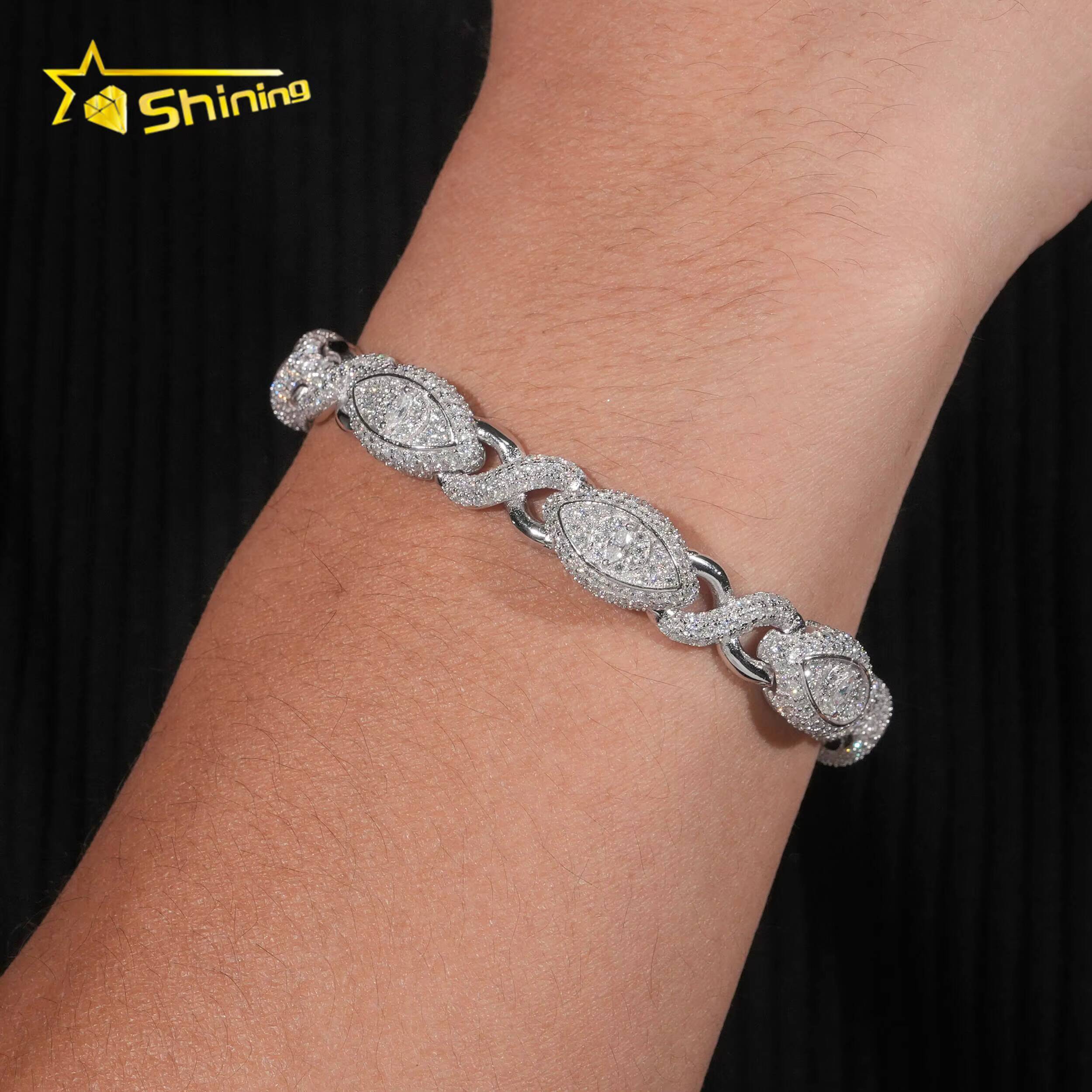Real 925 Sterling Silver Gold Plated Hip Hop VVS Lab Diamond Moissanite Infinity Cat Eye Cuban Link Chain Bracelet