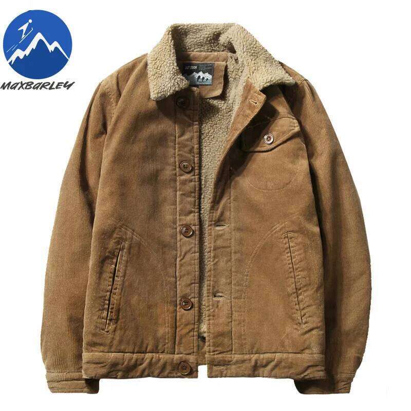 High Quality Jackets Men's Winter Plus Veet Corduroy Tooling Casual Parka Korean Fashion Solid Color Cotton Jacket