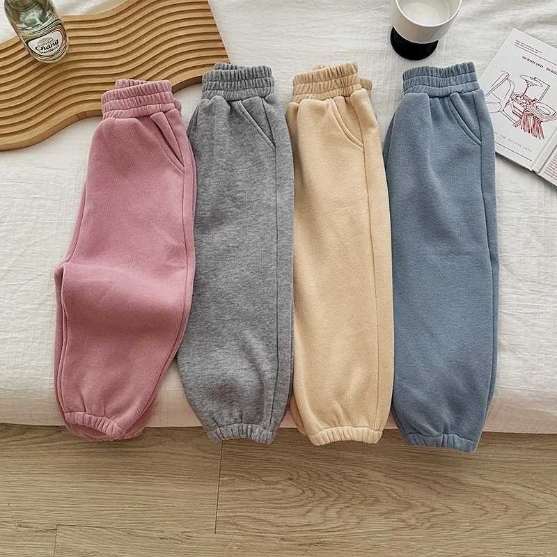 K22382 Girls Fleece Lined Pants Autumn Winter Outdoor Sports Casual Sweatpants Baby Thickened Integrated Velvet Warm TrousersT251027
